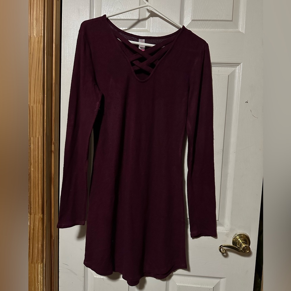 No Boundaries Maroon Purple Long Sleeve Sweater Dress